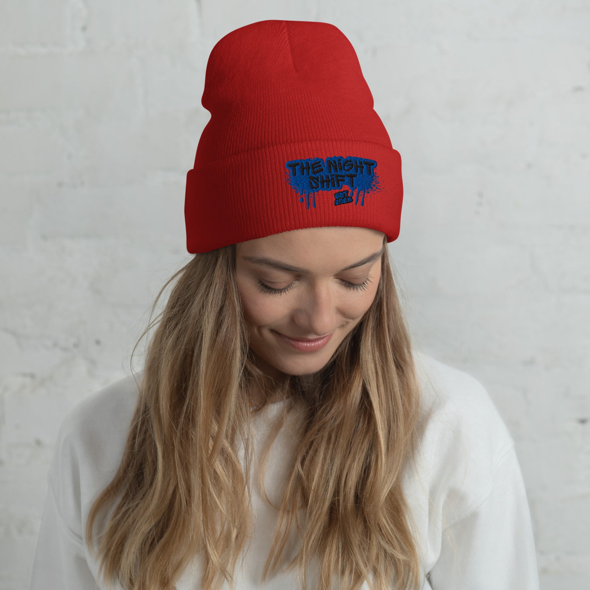 The Night Shift-Embroidered Cuffed Beanie Red The Night Shift Performance Street Gear by The Night Shift Automotive Apparel