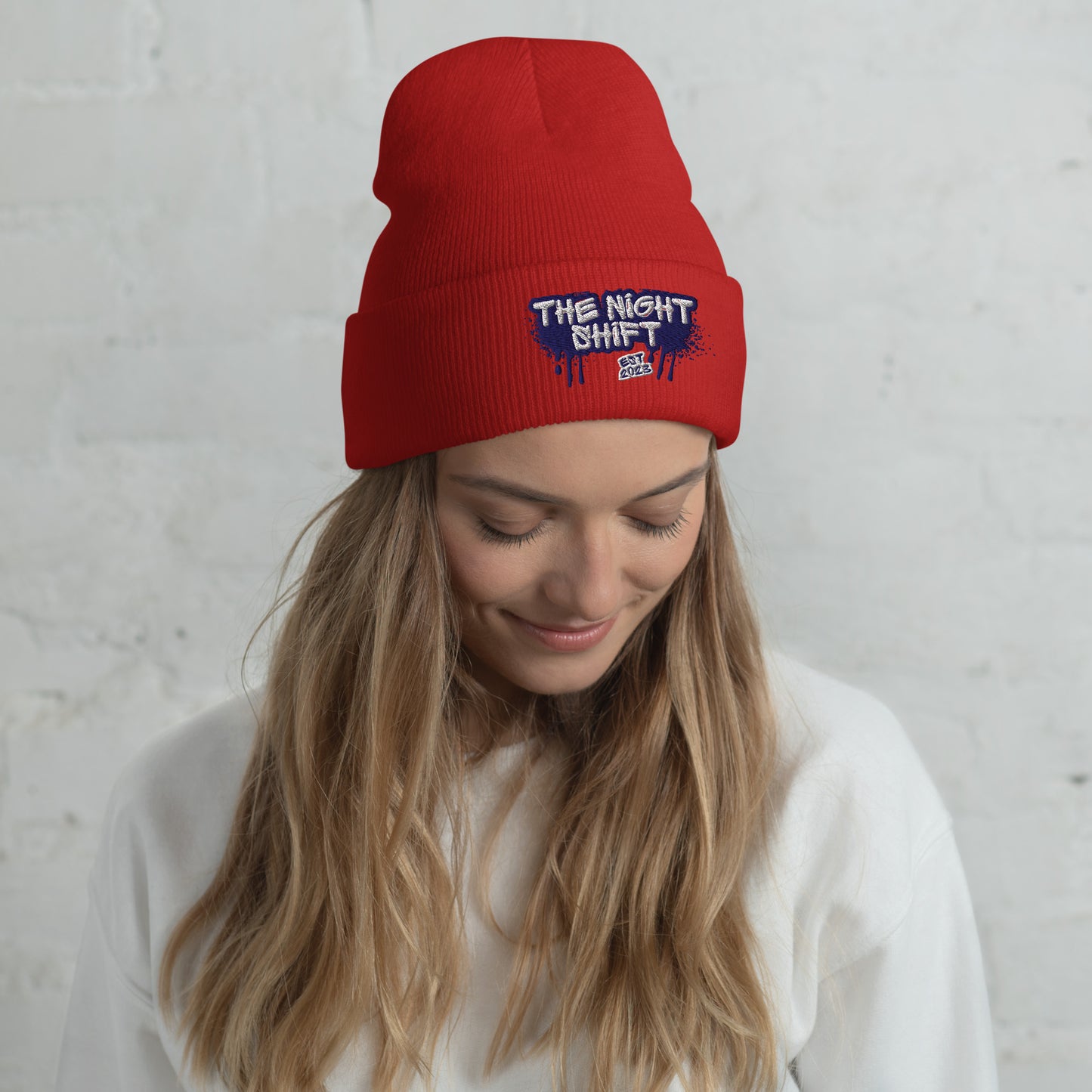 The Night Shift-Embroidered Cuffed Beanie Red The Night Shift Performance Street Gear by The Night Shift Automotive Apparel
