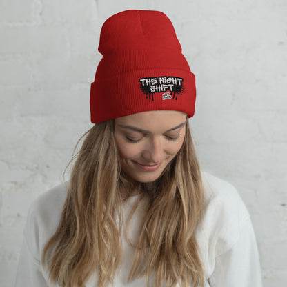 The Night Shift-Embroidered Cuffed Beanie Red The Night Shift Performance Street Gear by The Night Shift Automotive Apparel