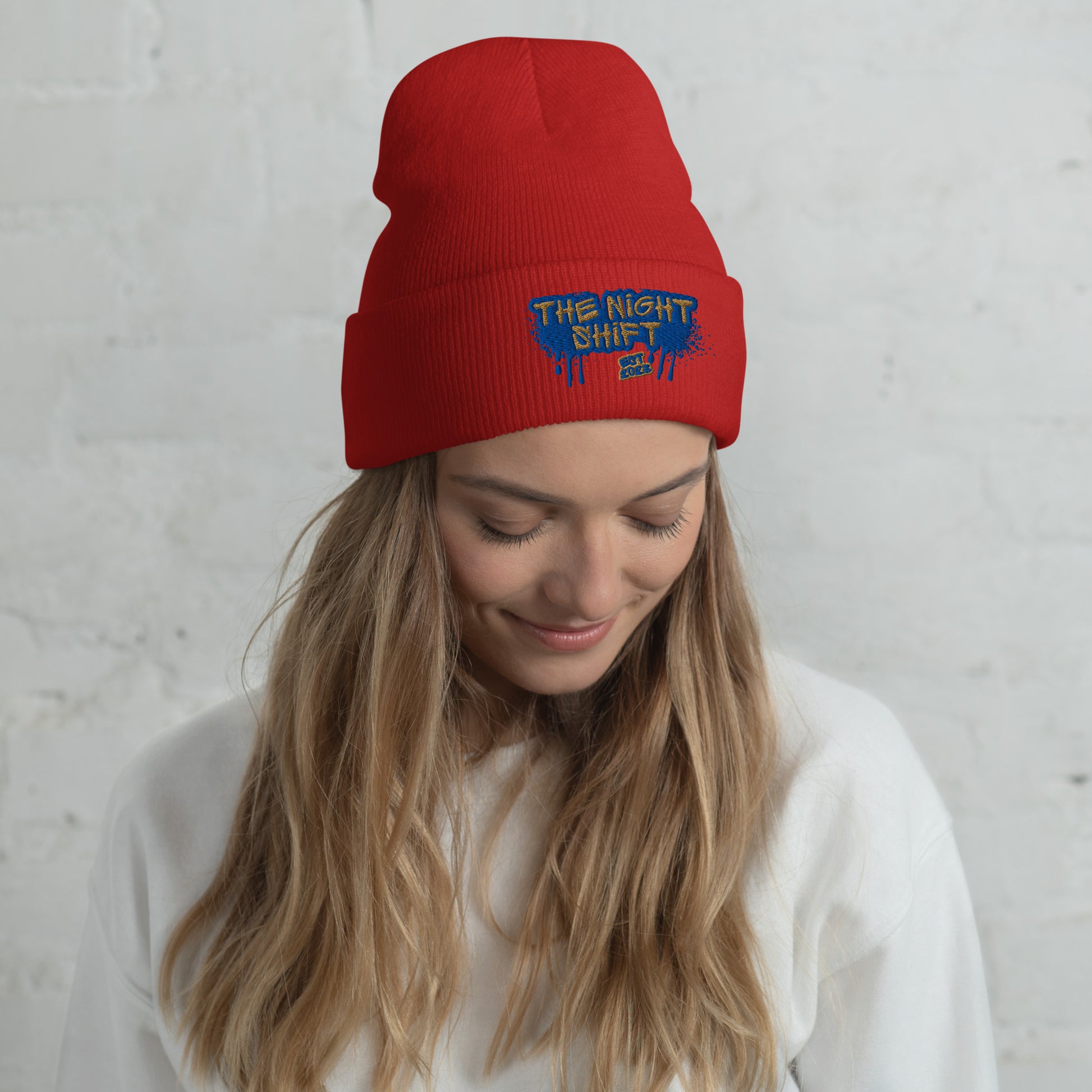 The Night Shift-Embroidered Cuffed Beanie Red The Night Shift Performance Street Gear by The Night Shift Automotive Apparel