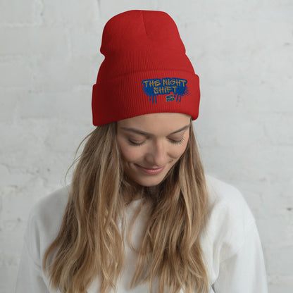 The Night Shift-Embroidered Cuffed Beanie Red The Night Shift Performance Street Gear by The Night Shift Automotive Apparel