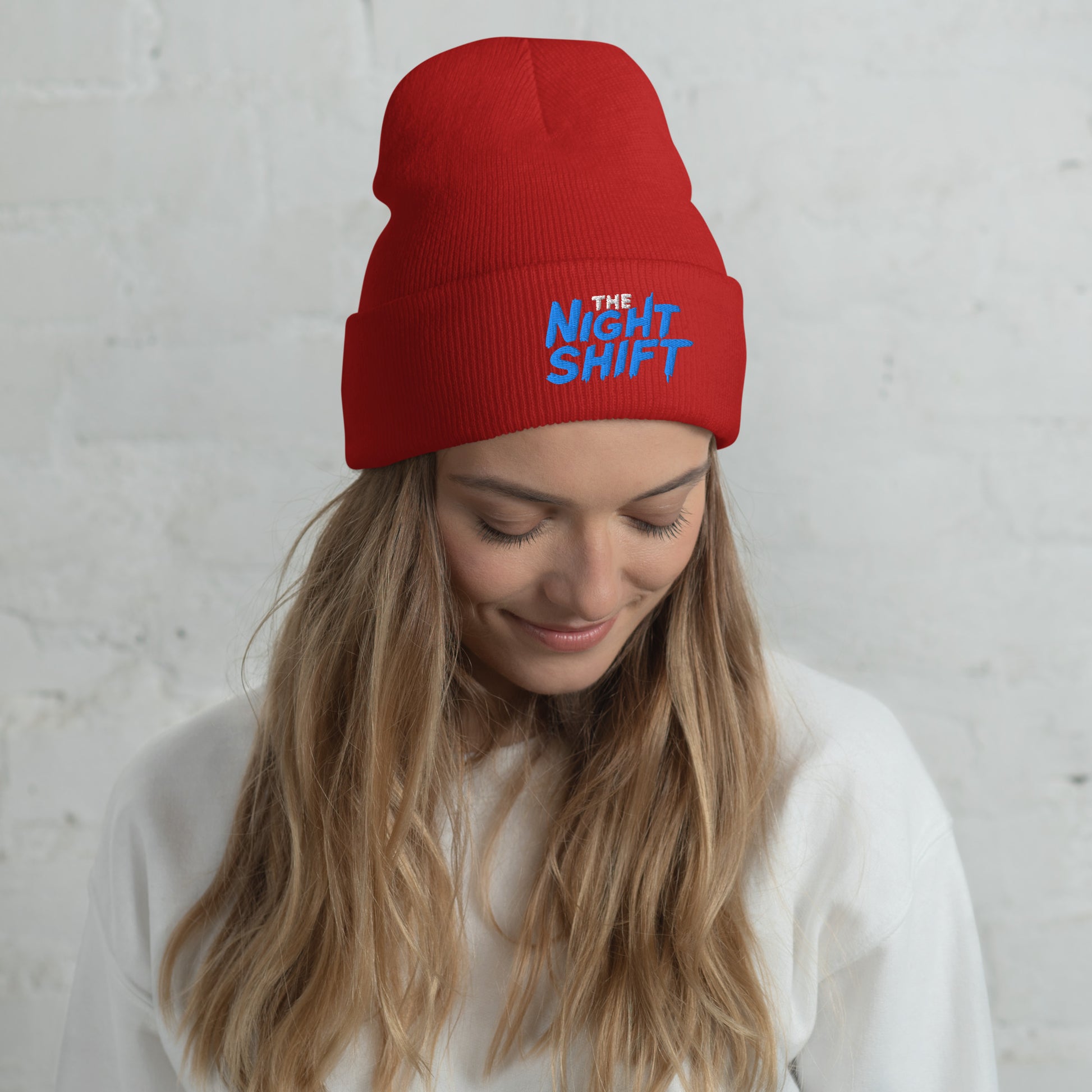 The Night Shift-Embroidered Cuffed Beanie Red The Night Shift Performance Street Gear by The Night Shift Automotive Apparel