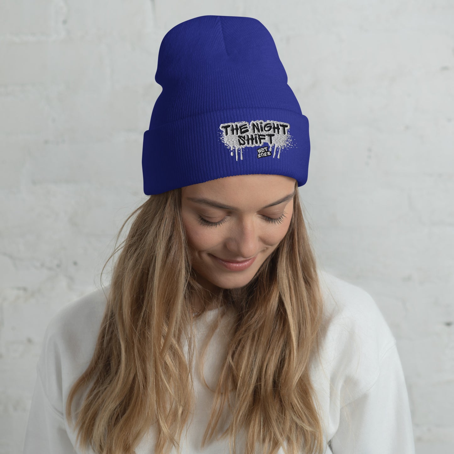 The Night Shift-Embroidered Cuffed Beanie Royal The Night Shift Performance Street Gear by The Night Shift Automotive Apparel