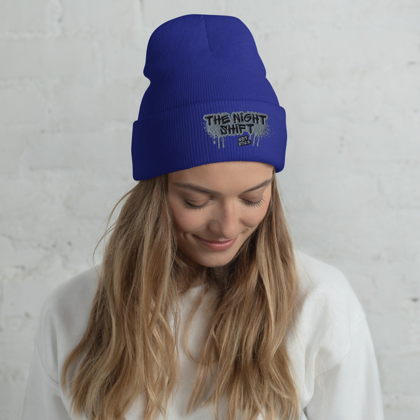 The Night Shift-Embroidered Cuffed Beanie Royal The Night Shift Performance Street Gear by The Night Shift Automotive Apparel