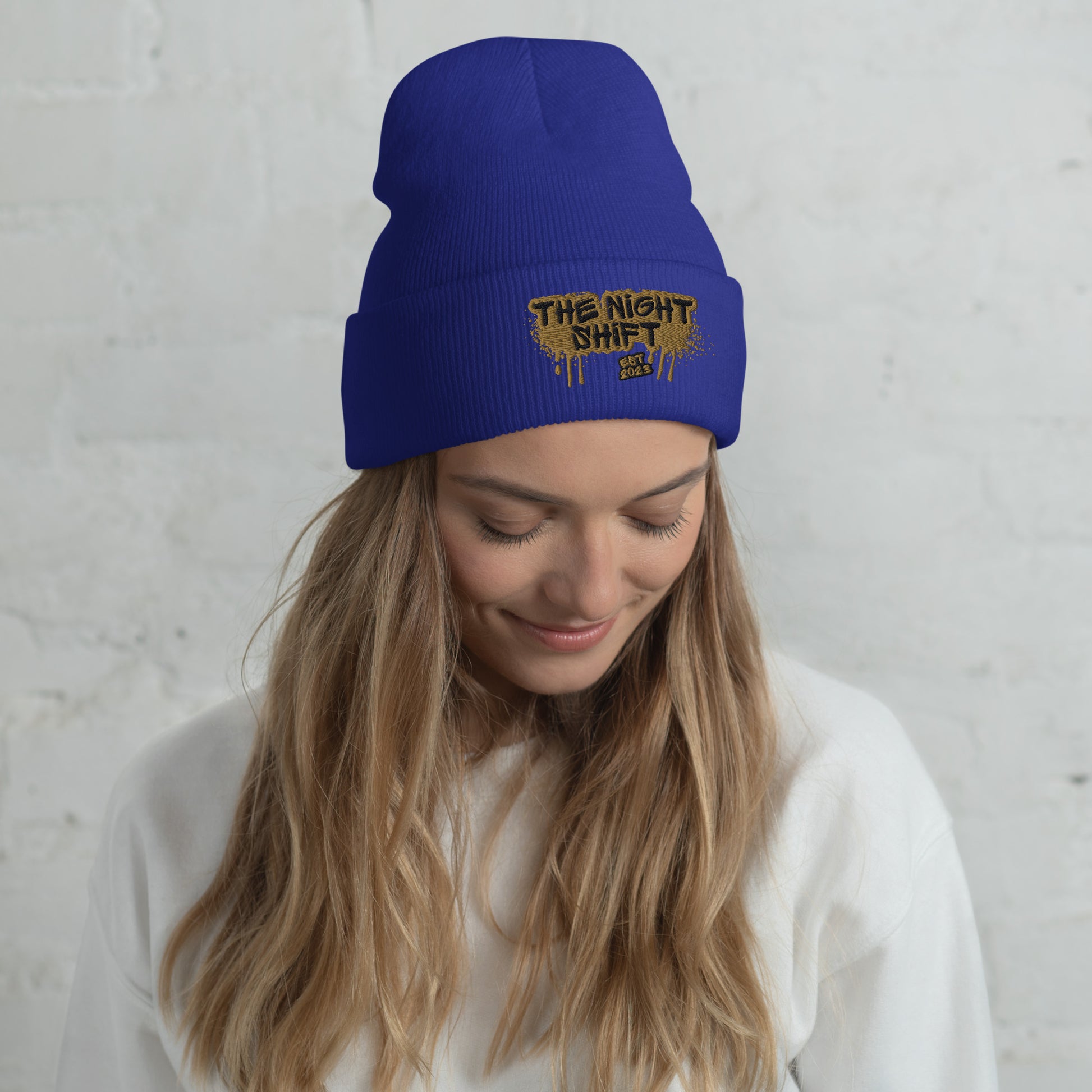 The Night Shift-Embroidered Cuffed Beanie Royal The Night Shift Performance Street Gear by The Night Shift Automotive Apparel