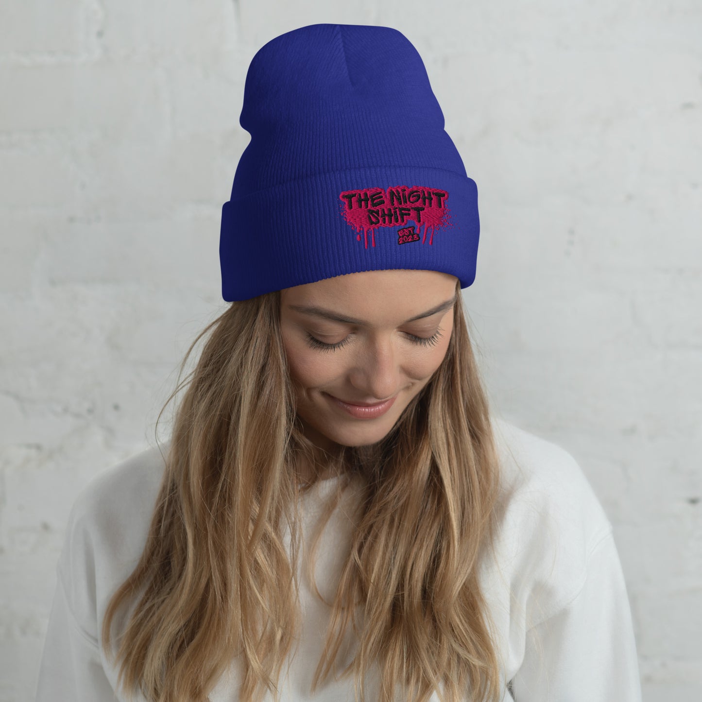 The Night Shift-Embroidered Cuffed Beanie Royal The Night Shift Performance Street Gear by The Night Shift Automotive Apparel