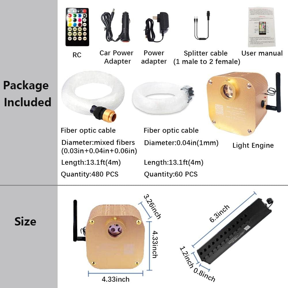 Starlight Headliner Kit-16W Fiber Optic Ceiling Light, RGBW Music+App+Remote Control for Home&Car The Night Shift Performance Street Gear by The Night Shift Automotive Apparel